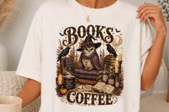 Books And Coffee Halloween Owl Witch Vintage SVG Product Image 1