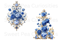 Blue Toile, Ephemera, PNG, Clipart, Junk Journal, flowers Product Image 3