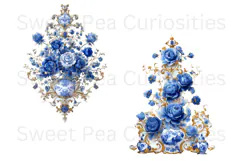 Blue Toile, Ephemera, PNG, Clipart, Junk Journal, flowers Product Image 3