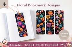 Floral Bookmarks Printable, Flowers Bookmark Sublimation Product Image 1