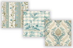 Seaside Toile Digital Paper Pack, Vintage Floral Toile Product Image 3