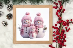 Pink Christmas Snowman Clipart, Christmas PNG Product Image 3