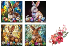 Stained Glass Easter Square Coasters, Easter Bunny PNG Product Image 3