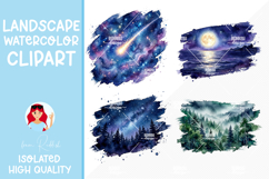 4 Galaxy Night Watercolor Landscapes Product Image 1