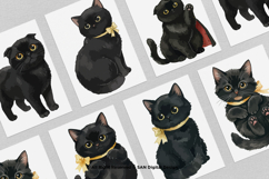 15 Bundle Watercolor Dark Cats Kitten Demon Devil Pet Product Image 3