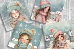 Cute Winter Girls Digital Papers, Illustrations, Cards Product Image 3