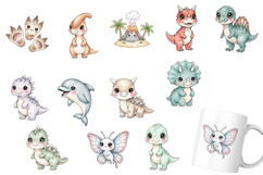 Kawaii Sea Creatures &amp; Dinosaurs Watercolor Clipart Product Image 3