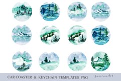 Car Coaster Sublimation PNG Watercolor Winter Coaster. Product Image 3