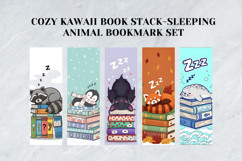 Cozy Kawaii Book Stack Bookmark Set,Printable Sleeping Anima Product Image 3