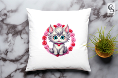 Cute Kitten Flower Heart Clipart Sublimation PNG Product Image 3