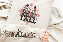 Y'all Western Front Sleeve PNG, Floral Horseshoe Sleeve Shir Product Image 3