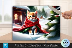 Ginger Kitten in Blanket Snowy Village Cutting Board PNG Product Image 1