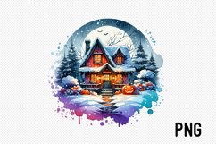 Cozy Halloween Cottage Sublimation - Cozy Cottage Landscape Product Image 1