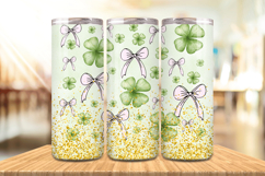 Watercolor Shamrocks and Bows Tumbler Wrap PNG Sublimation D Product Image 1