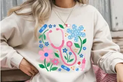 Floral Nurse Medical PNG, Stethoscope Flower Sublimation Product Image 3