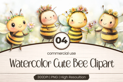 Watercolor Cute Bee Clipart PNG Product Image 1