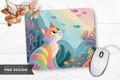 Underwater Rainbow Cat Mouse Pad PNG Design Product Image 1