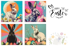 Retro Easter Square Coasters, Retro Bunny Sublimation Product Image 3