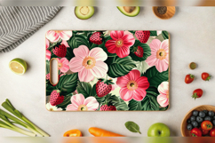 Pink Strawberry Flowers Cutting Boards sublimation Design Product Image 3