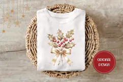 Boho Christmas Bow Illustration, Gold Christmas Sublimation Product Image 3