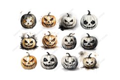 Halloween Pumpkin Clipart, Creepy Halloween Clipart Product Image 3