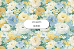 Pastel Watercolor Floral Seamless Pattern | Blue &amp; Yellow Product Image 1