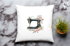 Vintage Sewing Machine with Flowers Watercolor Clipart Product Image 3