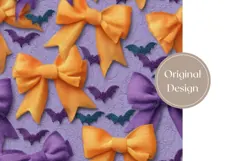 Cute Bows Tumbler Wrap, Cartoon Halloween Bats Tumbler PNG Product Image 3