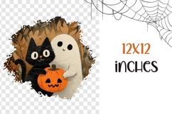 Halloween Black Cat PNG, Cartoon Halloween Ghost T-Shirt PNG Product Image 3