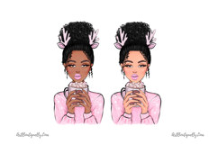 Pink Christmas Girl with Coffee | Winter PNG Product Image 2