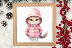 Winter Cute Pink Cat Clipart Sublimation, Christmas Pink PNG Product Image 3