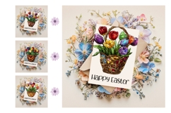 Happy Easter Card Designs, Stained Glass Tulips Sublimation Product Image 3