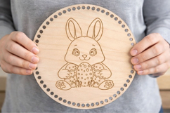 Easter basket base with bunny engraving digital file round Product Image 3