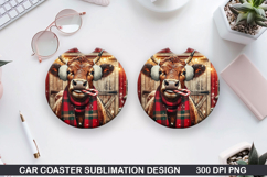 Brown cow Car Coaster Sublimation| Christmas Coaster PNG Product Image 1