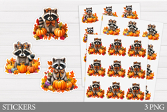 Fall Raccoon Sticker Printable. Fall Sticker Design Product Image 1