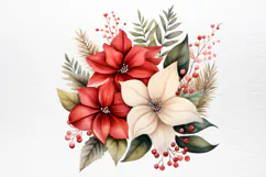 Christmas Flowers Watercolor Clipart PNG Product Image 3