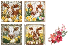Stained Glass Cow Square Coasters, Easter Cow Sublimation Product Image 3