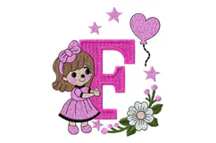 Letter F Girl Machine Embroidery Design Product Image 1
