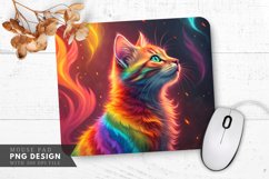 Rainbow Cat with Fiery Swirls Mouse Pad PNG Design Product Image 1