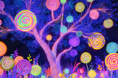 Neon Candy Lollipop Tree Background for Crafts Product Image 1