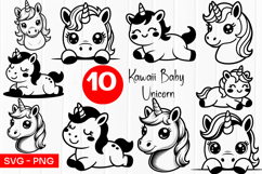 Cute Kawaii Baby Unicorn SVG PNG Product Image 1