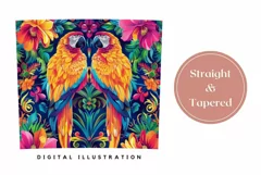 Ara Parrots Tumbler Design, Neon Tropical Flowers Tumbler Product Image 3