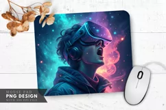 Cosmic Wonder VR Gamer in Awe Mouse Pad PNG Design Product Image 1