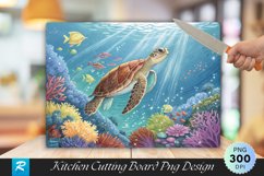 Turtle Gliding Sparkling Water Marine Cutting Board PNG Product Image 1