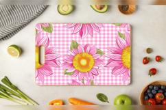 Pink Gingham Sunflowers Cutting Boards sublimation Designs Product Image 3