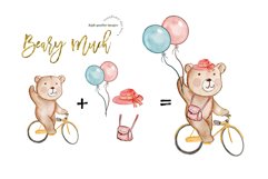 Watercolor Cute Beary Clipart, Cute Beary Much, Love Balloon Product Image 2