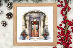 Christmas Door Watercolor Clipart, Christmas Door PNG Product Image 3