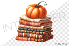 Orange pumpkin topped fall fabric stack PNG cloth clipart Product Image 1