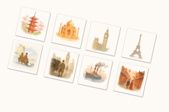 Vintage Travel Watercolor Clipart PNG, Hot Air Balloon, Product Image 3