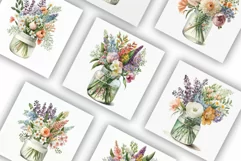 Flowers in Mason Jars | Watercolour Clipart JPG Product Image 3